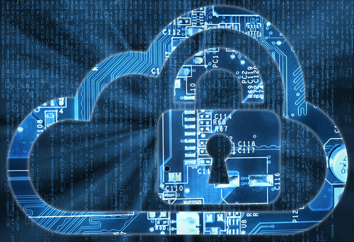 Security concept with cloud and lock in electronic circuit