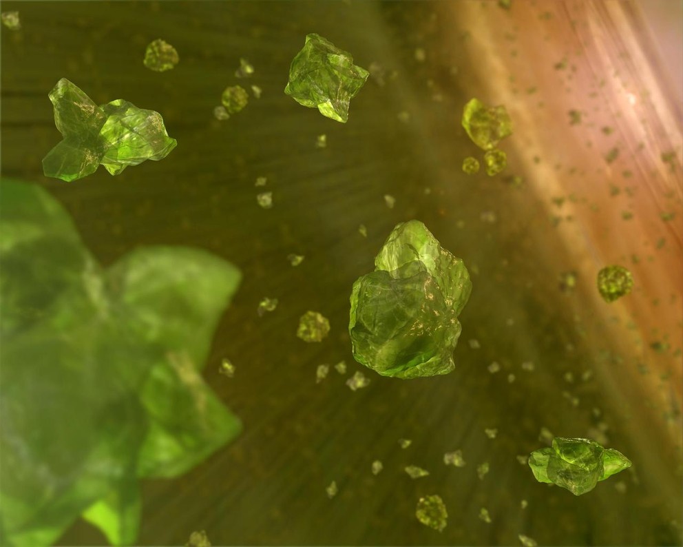 Olivine crystals in space
